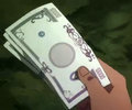 《全職獵人》中的貨幣單位為「傑尼」（Jenny），圖中為三張面額10000傑尼的紙幣