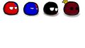從左至右：偏紅球、偏藍球、黑球、褐球