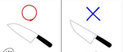 很多作品都會把日式菜刀錯畫成右邊的樣子。中式的「殺豬刀」才長那個樣，日式菜刀在觀感上類似於撒克遜刀，刀刃較平直並具有外弧的刀背。