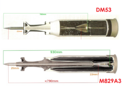 DM53（上）与M829A3（下）的剖面图
